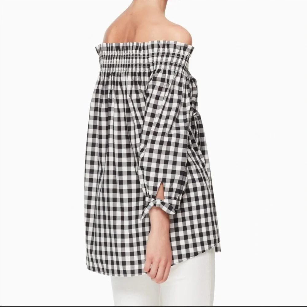 Authentic Kate Spade Gingham Off Shoulder Top Cotton Smocked M